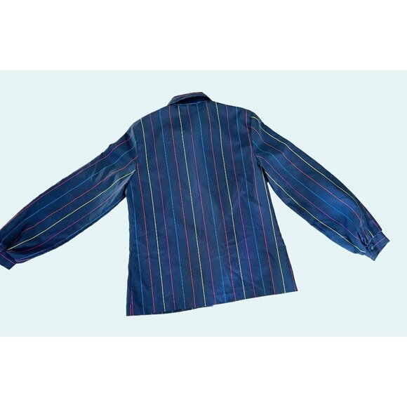 Vintage FRESH START Tie Neck Striped Blouse 70s 80s Navy Size Small - Picture 5 of 7
